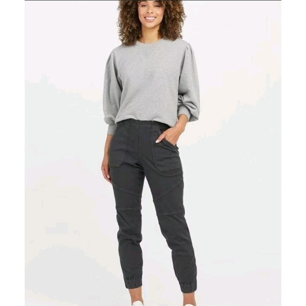 SPANX Pants Twill Cargo Dark Grey Jogger Stretch Pull On Women's Size Small